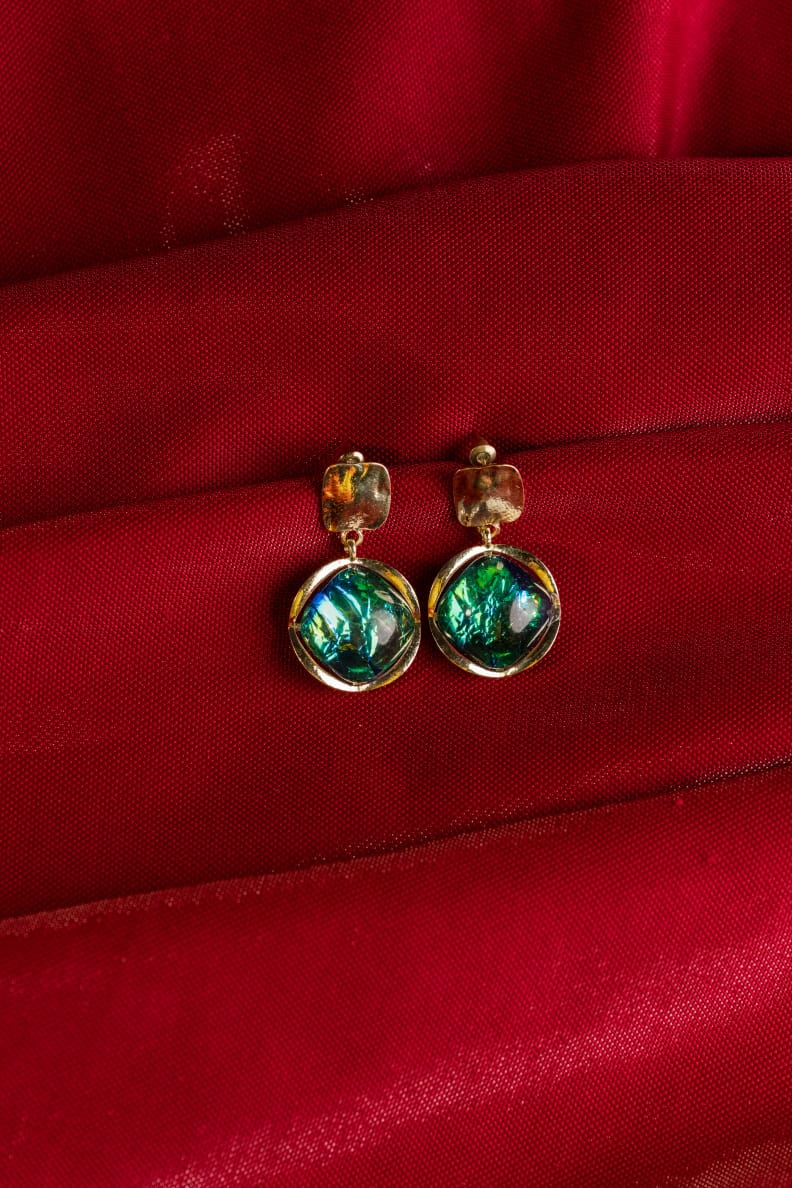 Elegant green blue stone gold plated drop earrings