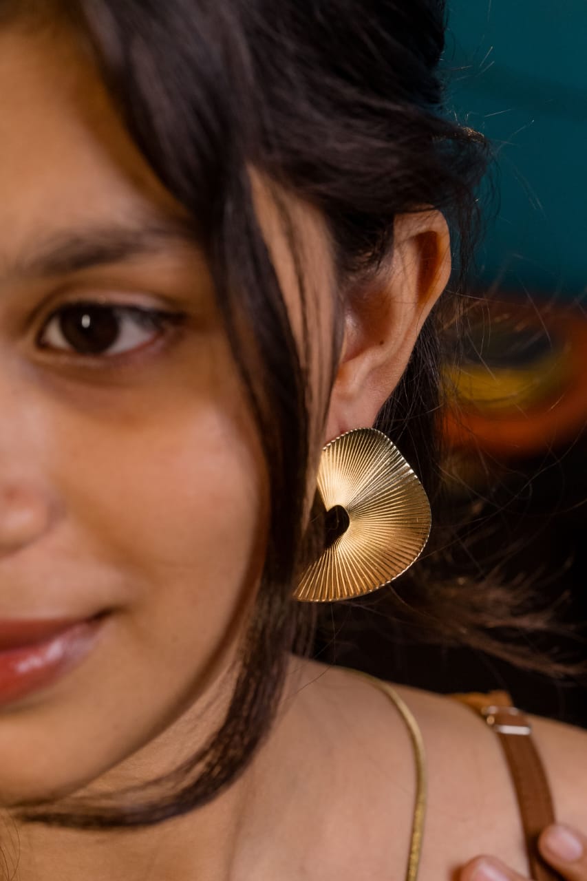 Gold plated statement fan earrings