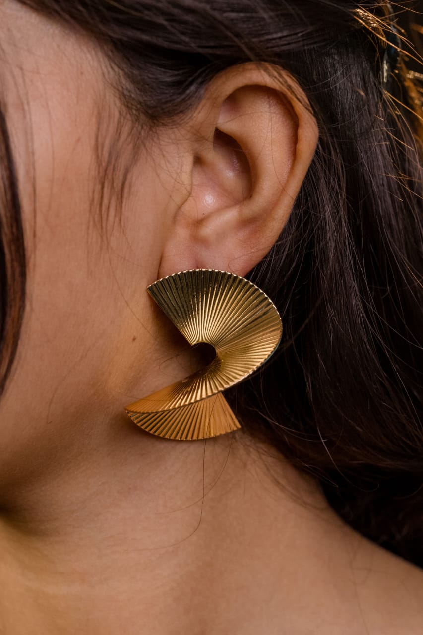 Gold plated statement fan earrings