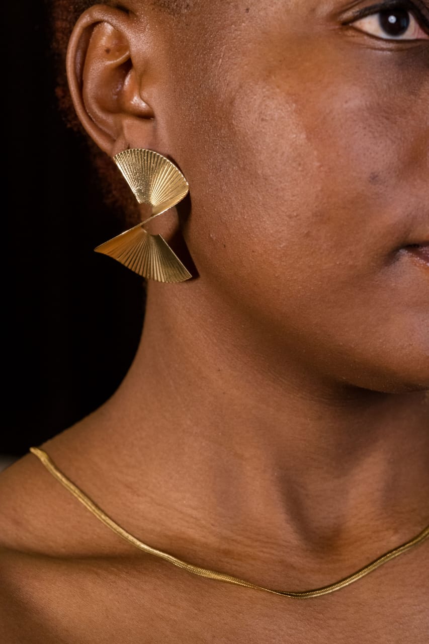 Gold plated statement fan earrings