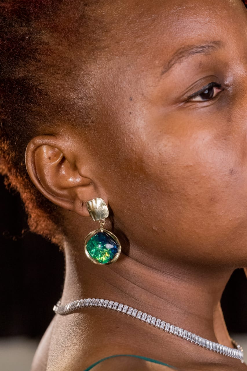 Elegant green blue stone gold plated drop earrings