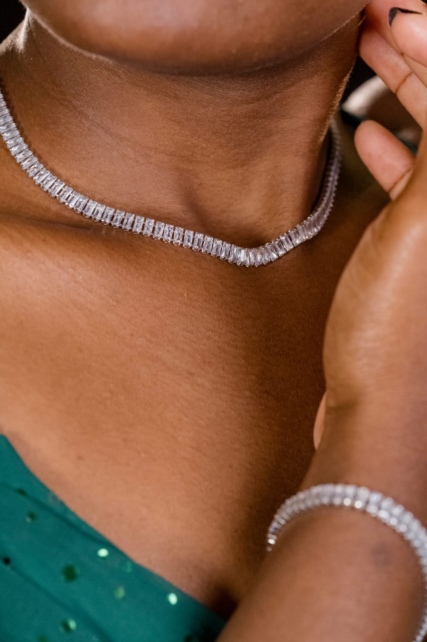 Silver crystal necklace