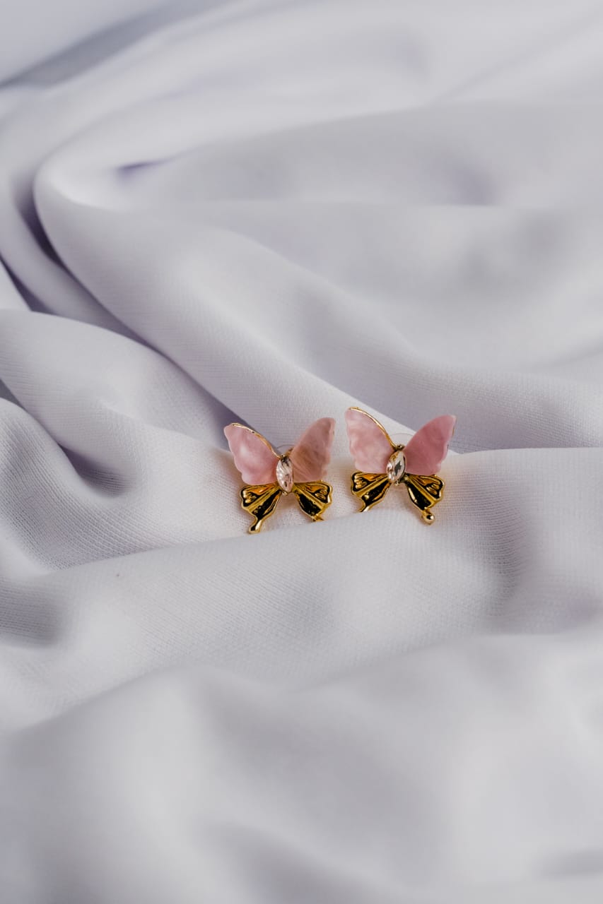 Elegant Butterfly Earrings with Soft Pink Wings & Gold Finish | Cute Minimal Jewelry for Girls & Women
