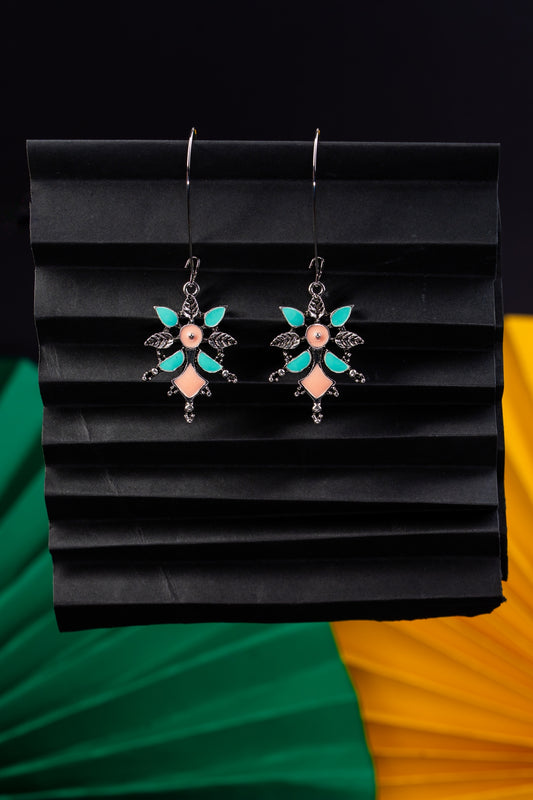 Antique silver plated dual colour hook long earring