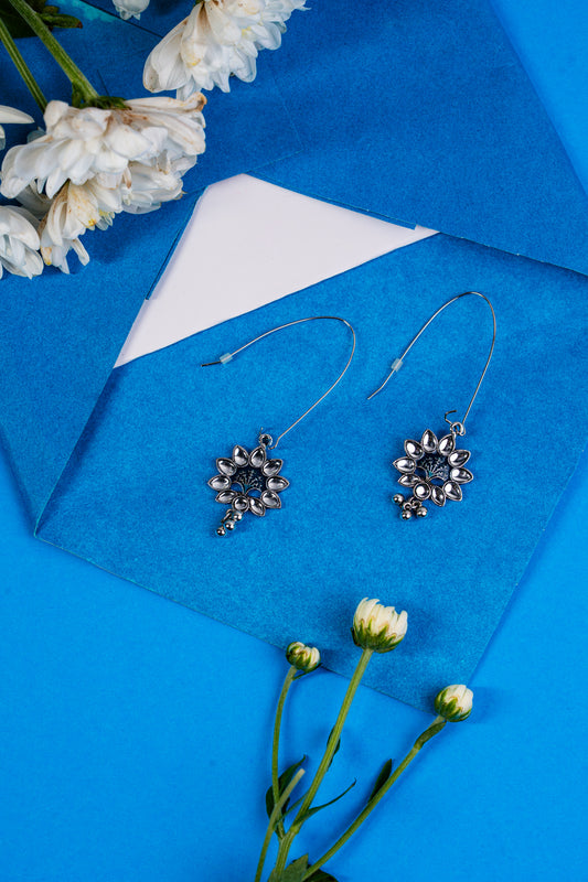 Antique Silver Plated Multi Coloured Hanging Beads Floral Design Earring