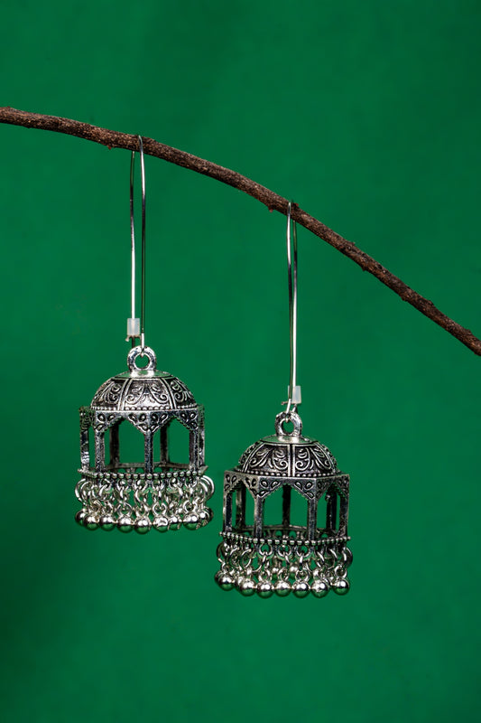 Silver Plated Temple Shaped Hook Long Earring