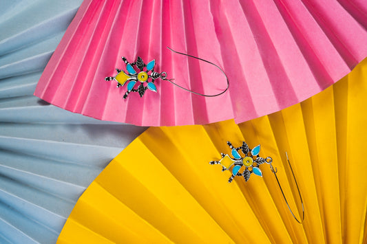 Antique silver plated dual colour hook long earring