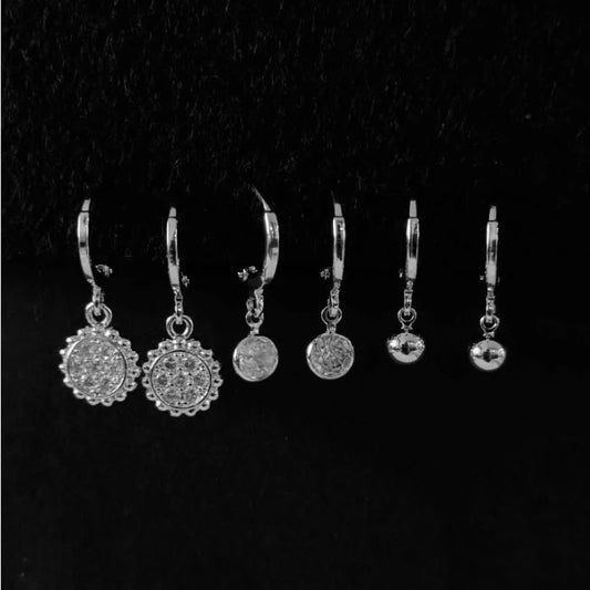 Set Of 3 Silver Plated CZ Fashion Hoops Earring