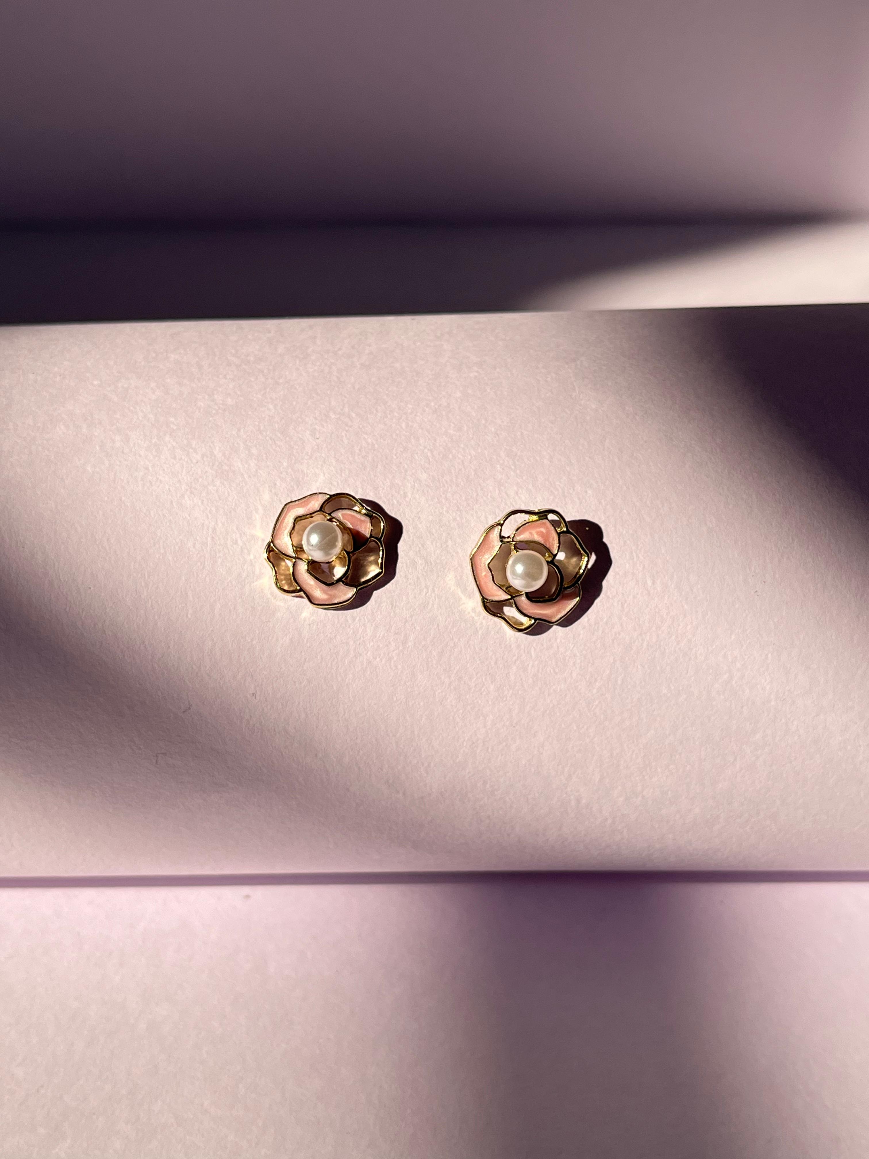 Royal Rose Pearl Stud Earrings