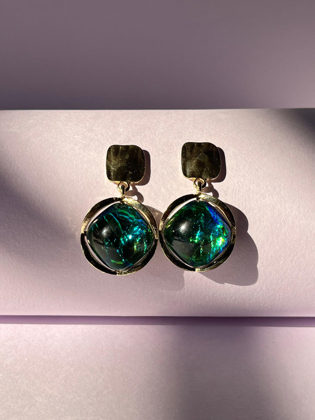 Elegant green blue stone gold plated drop earrings