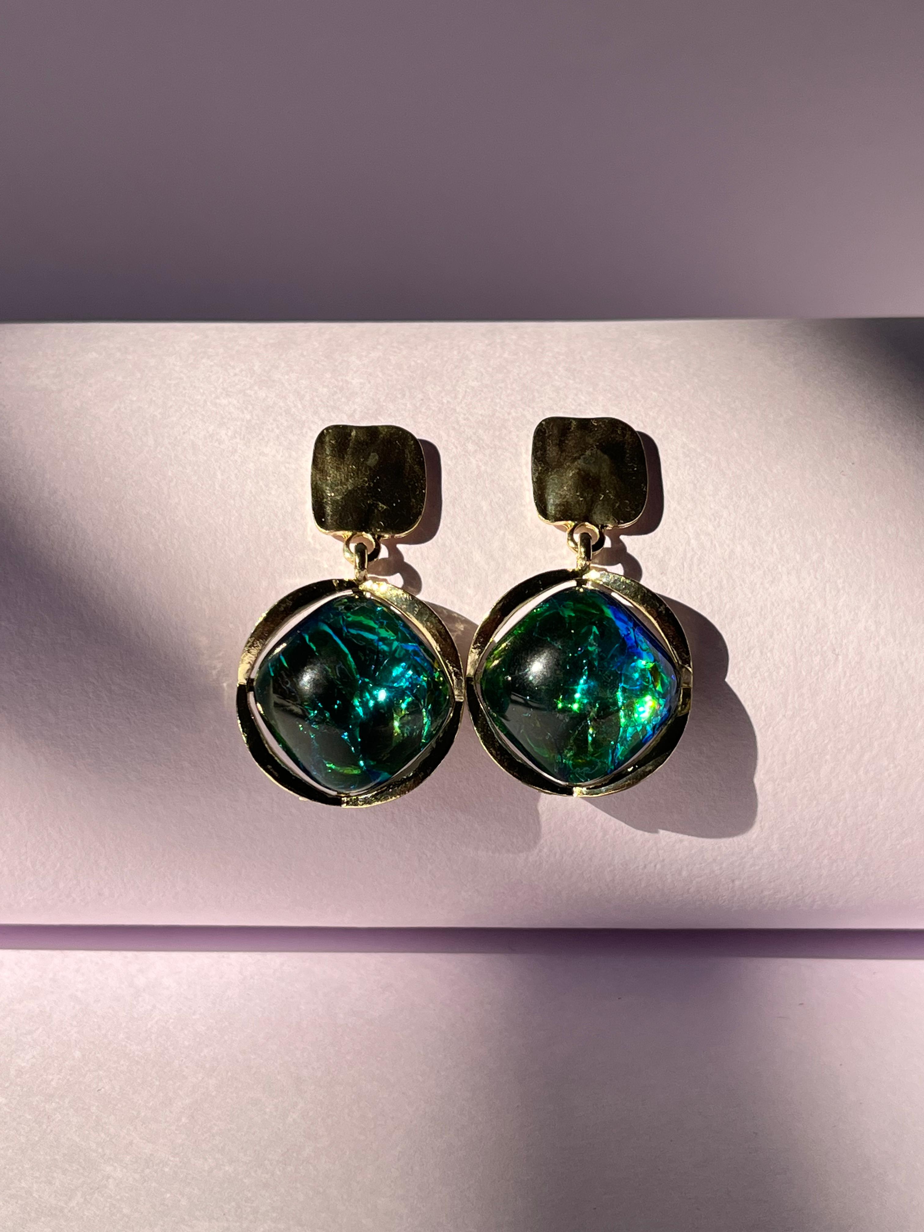 Elegant green blue stone gold plated drop earrings