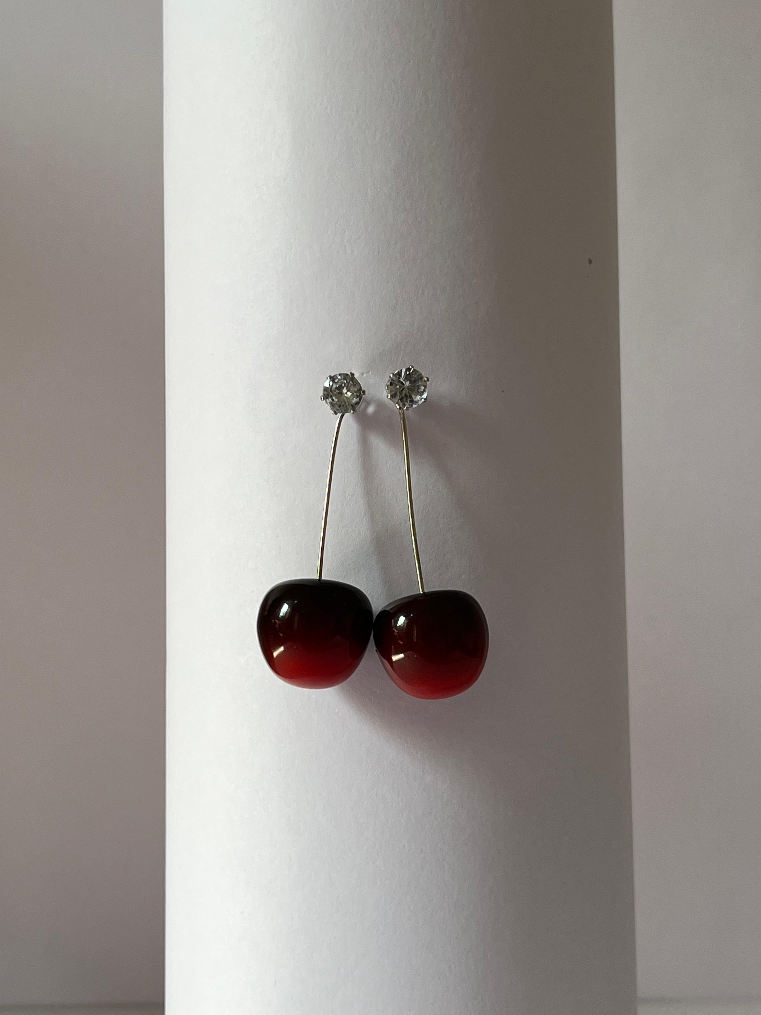 Red cherry drop earrings